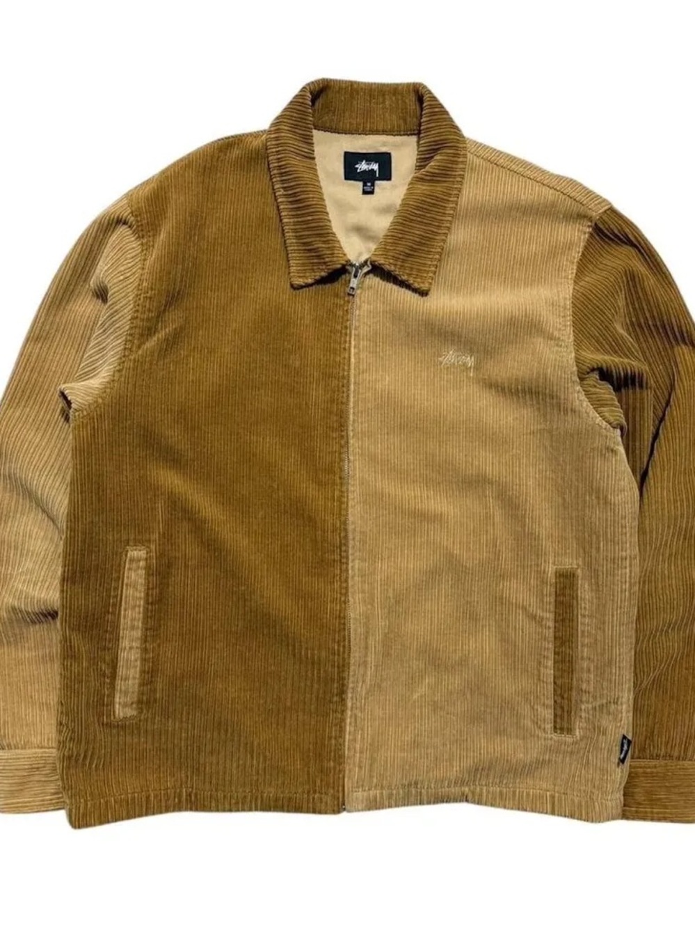 Stussy Men's Two-Tone Corduroy Zip Jacket in Dark Brown and Tan